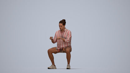 3D people model man casual sitting, scanned human for 3ds Max rendering, top-down view render