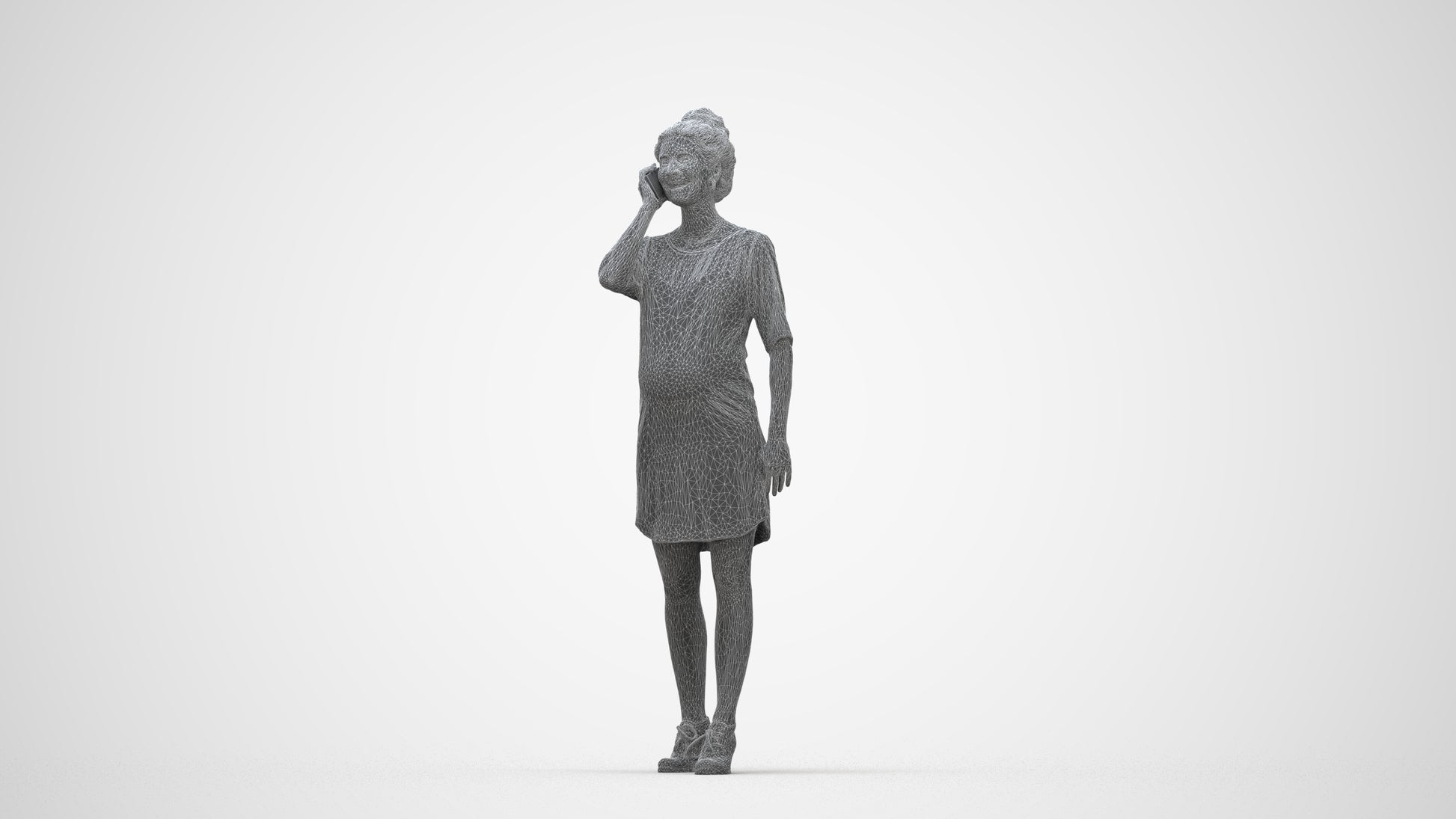 scanned 3D woman casual standing, photogrammetry people for Enscape and V-Ray, wireframe back view