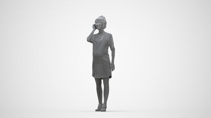 scanned 3D woman casual standing, photogrammetry people for Enscape and V-Ray, wireframe back view