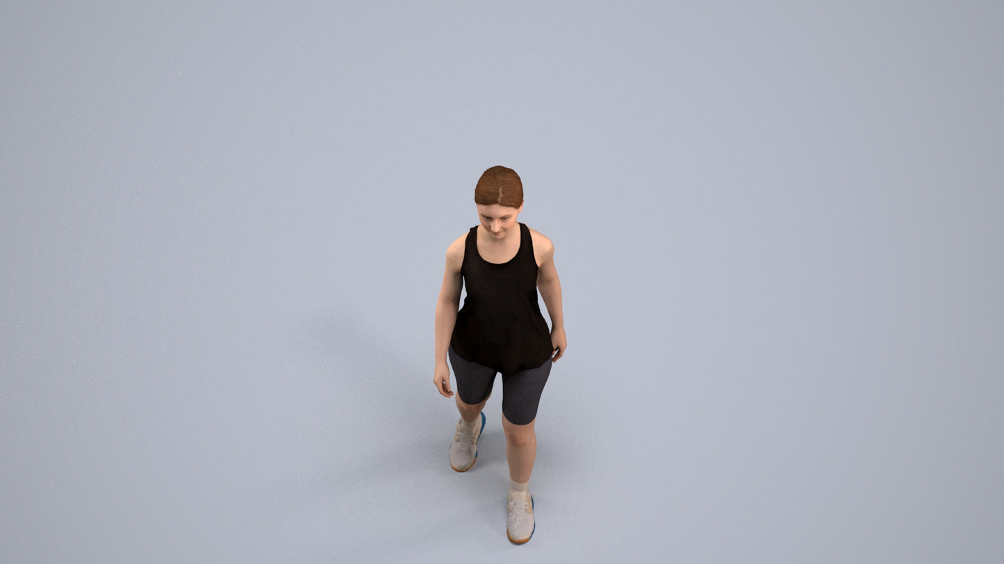 3D scanned girl walking sport, photorealistic archviz people for Enscape and SketchUp, back view render