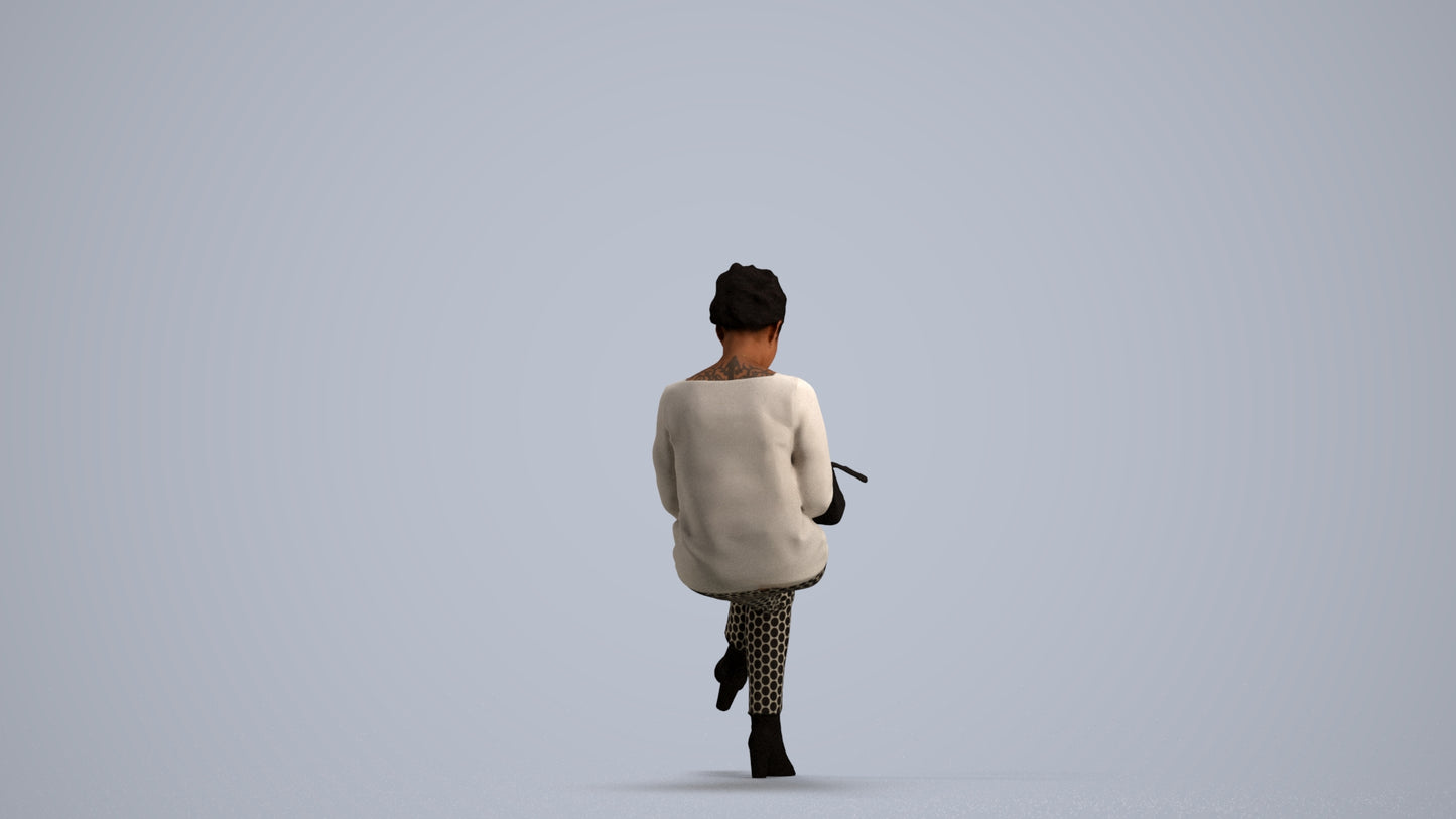 realistic 3D human woman casual sitting, archviz people FBX OBJ for Blender, front view render
