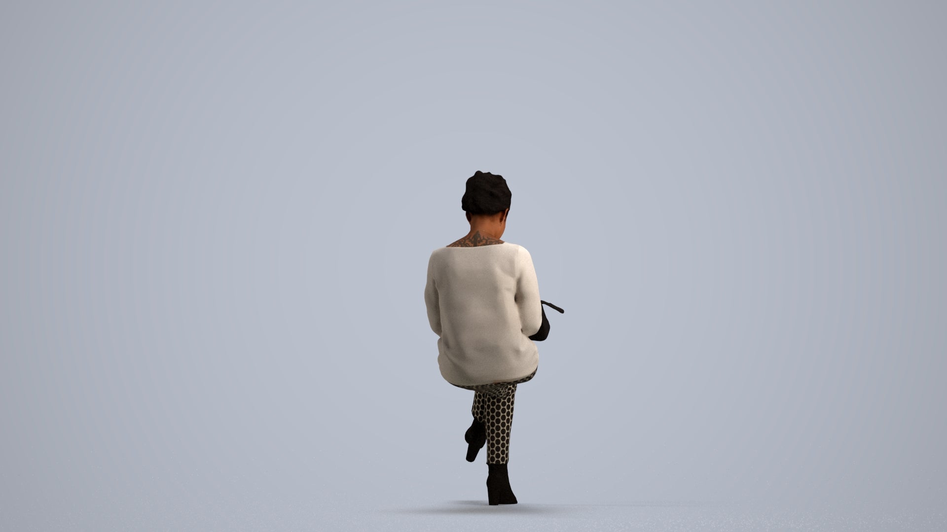 realistic 3D human woman casual sitting, archviz people FBX OBJ for Blender, front view render