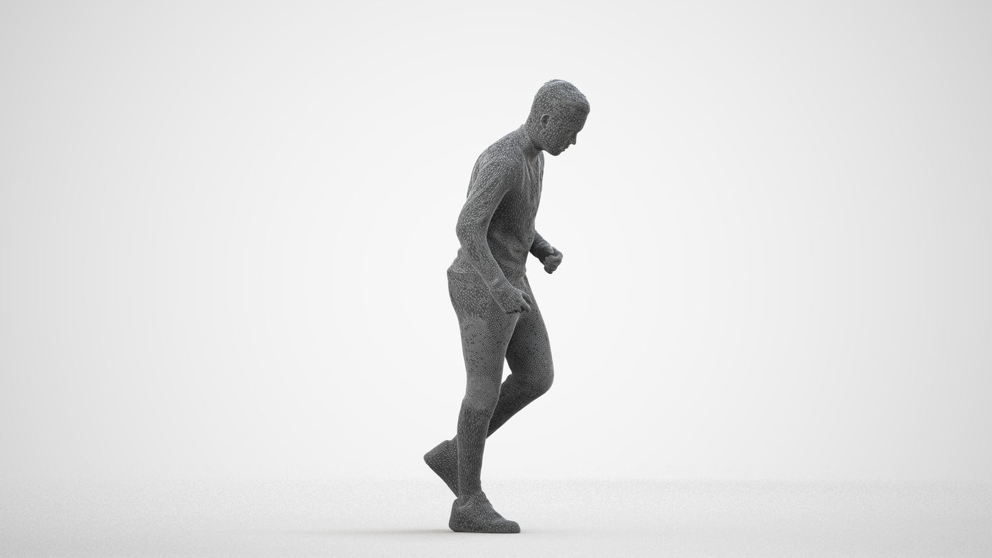 3D scanned boy sport casual, photorealistic archviz people for Enscape and SketchUp, wireframe side view