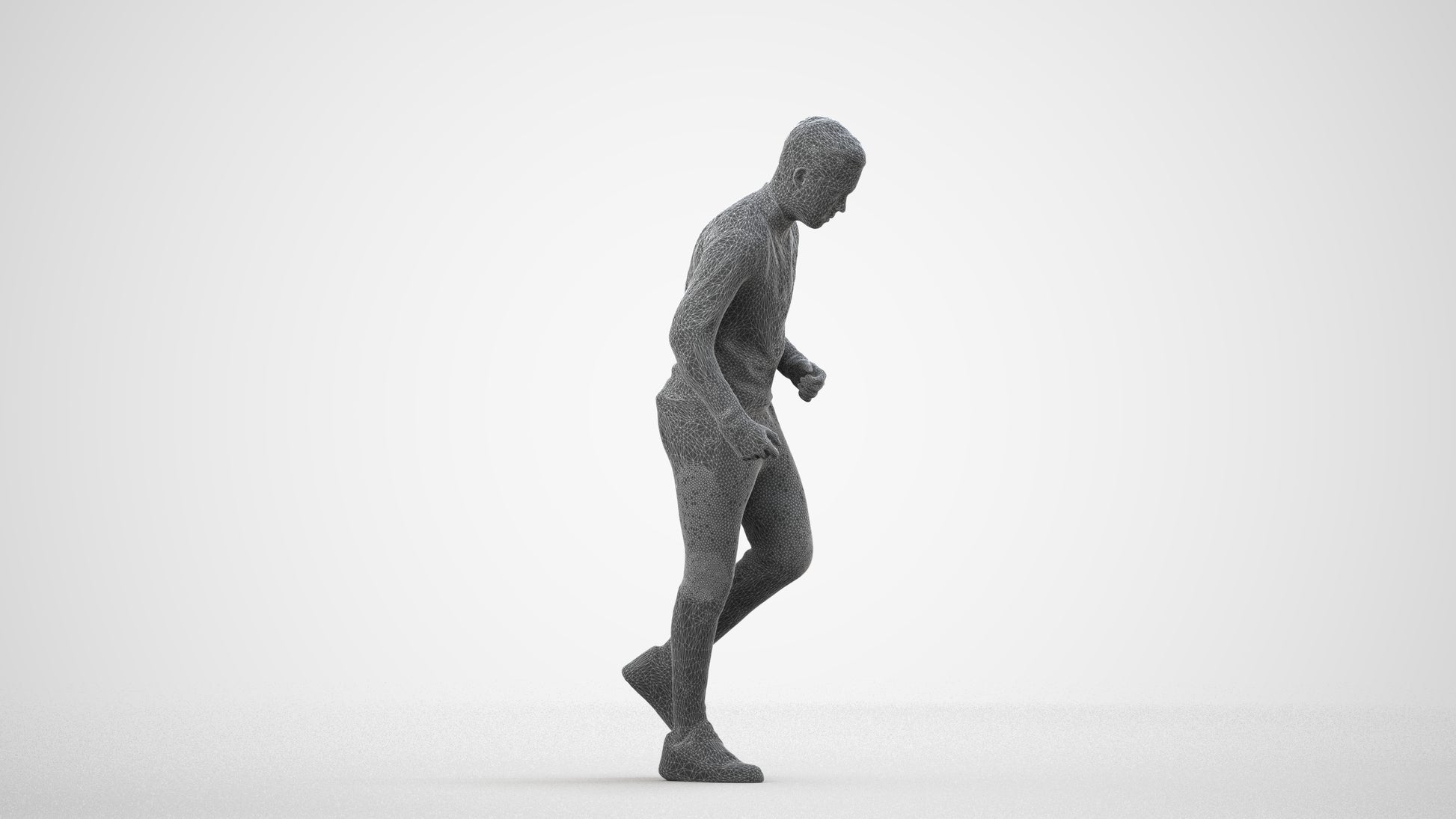 3D scanned boy sport casual, photorealistic archviz people for Enscape and SketchUp, wireframe side view
