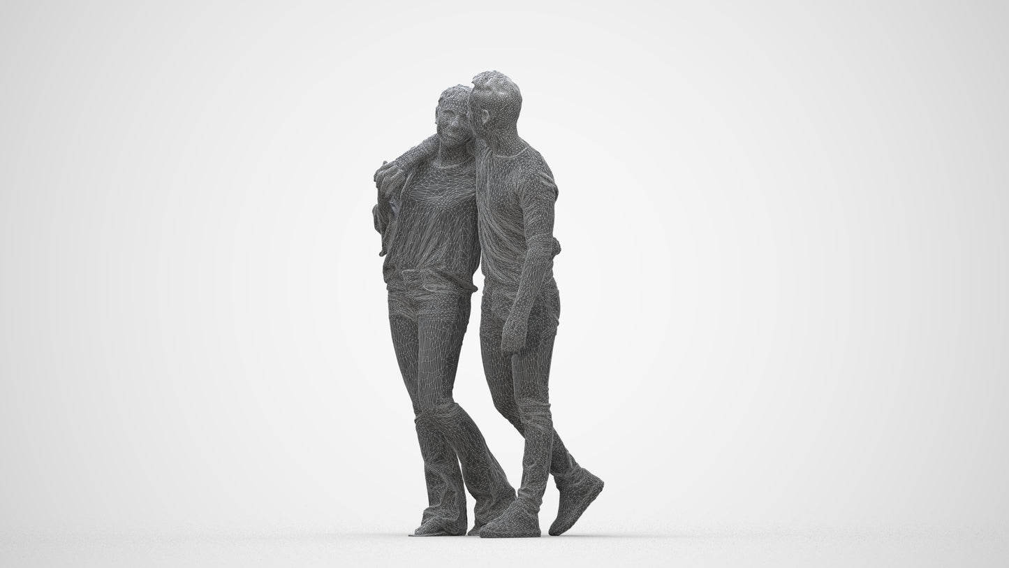 scanned 3D woman casual couple, photogrammetry people for Enscape and V-Ray, wireframe back view