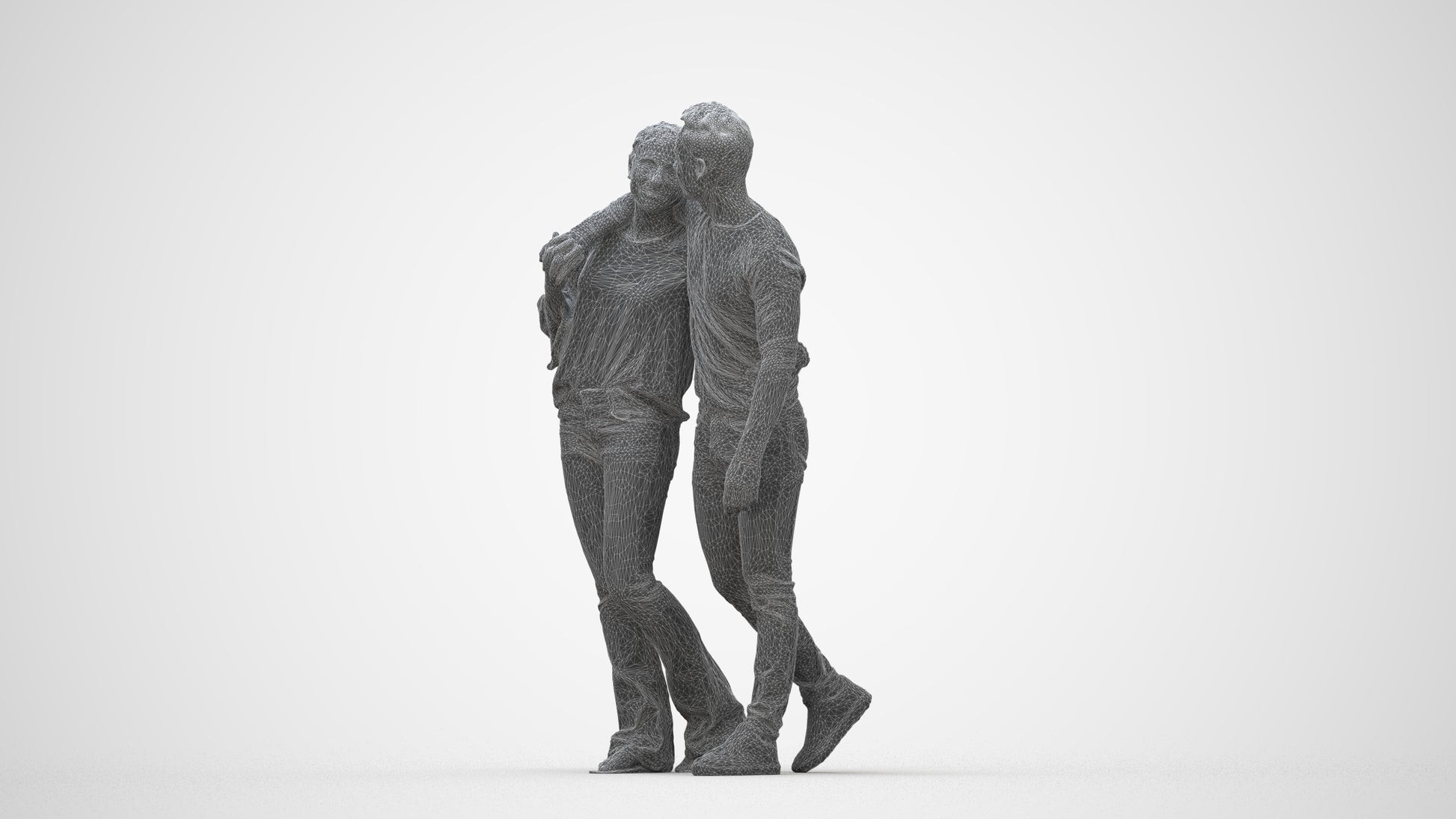 scanned 3D woman casual couple, photogrammetry people for Enscape and V-Ray, wireframe back view