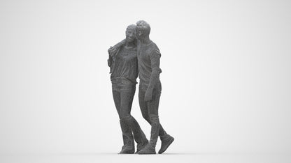 scanned 3D woman casual couple, photogrammetry people for Enscape and V-Ray, wireframe back view