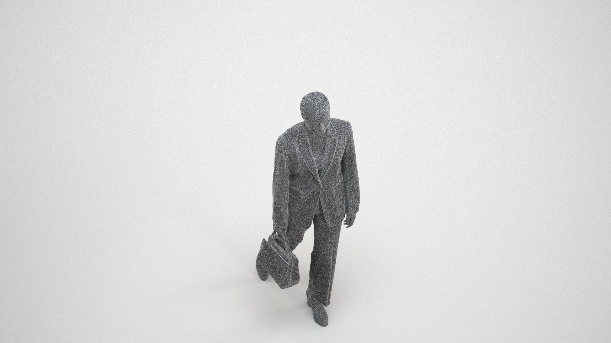 realistic 3D woman business walking, scanned archviz people for Blender and 3ds Max, wireframe three-quarter view