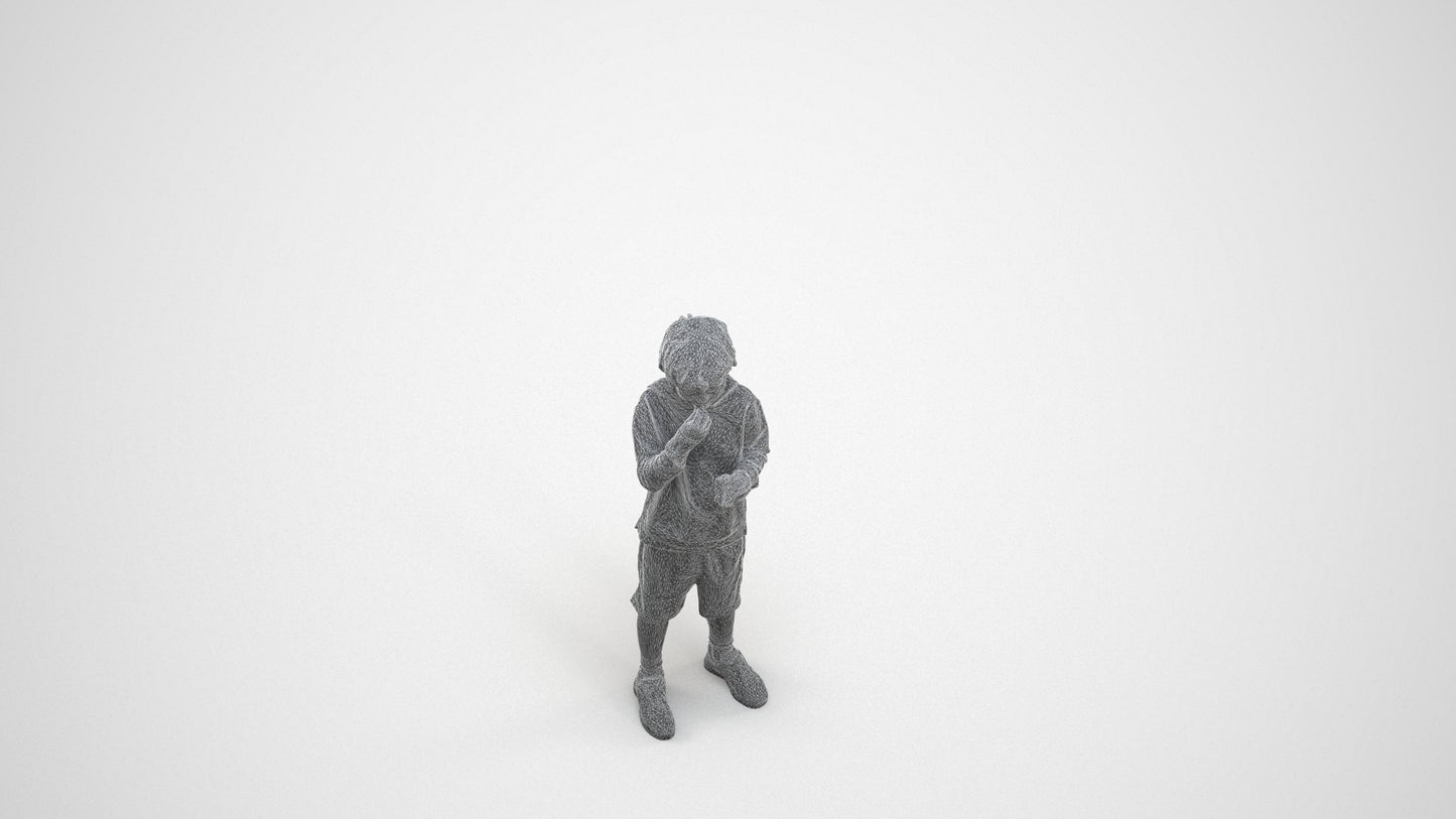 3D scanned boy kids casual, photorealistic archviz people for Enscape and SketchUp, wireframe three-quarter view