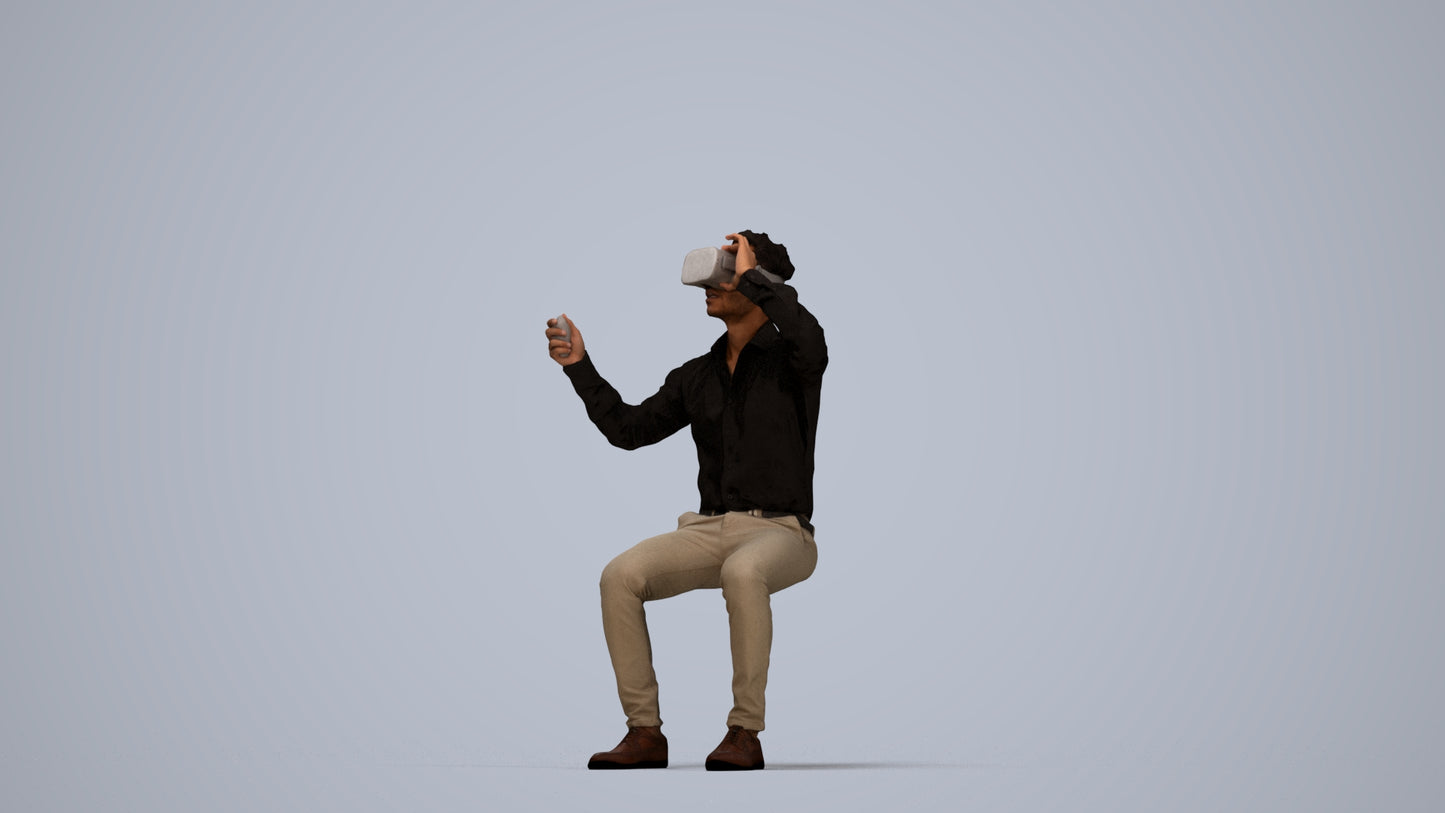 realistic 3D people man business sitting, render-ready for V-Ray and Corona, FBX OBJ, top-down view render