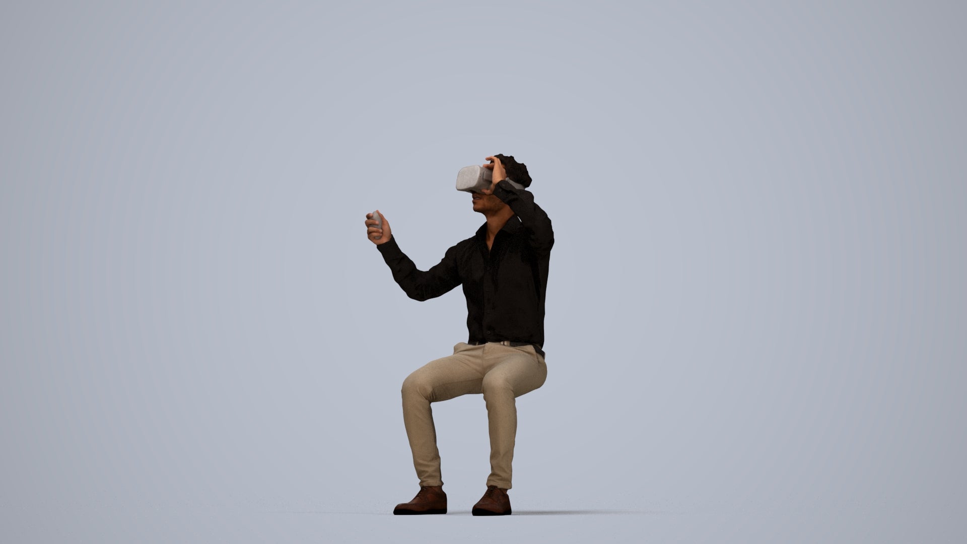 realistic 3D people man business sitting, render-ready for V-Ray and Corona, FBX OBJ, top-down view render