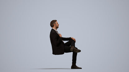 3D people model man business, scanned human for 3ds Max rendering, side view render
