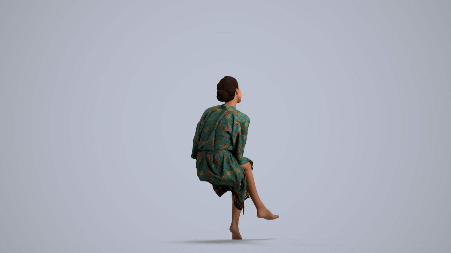 3D scanned woman bathroom, photorealistic archviz people for Enscape and SketchUp, front view render