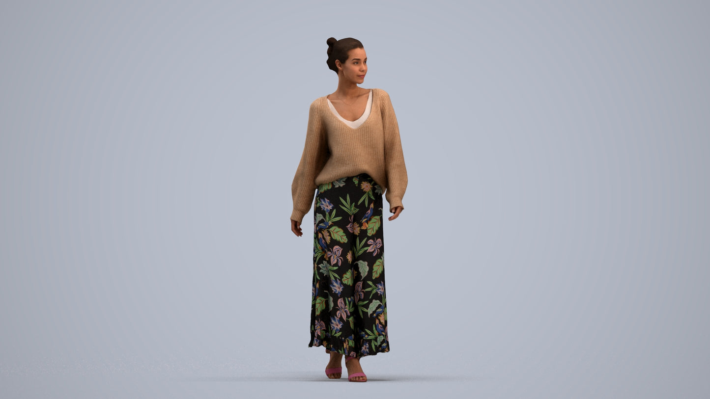 realistic 3D people woman casual walking, render-ready for V-Ray and Corona, FBX OBJ, standing pose render