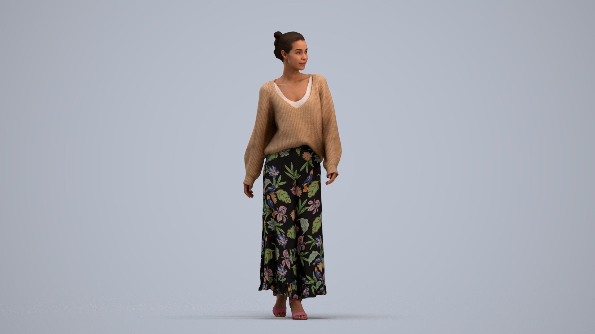 realistic 3D people woman casual walking, render-ready for V-Ray and Corona, FBX OBJ, standing pose render