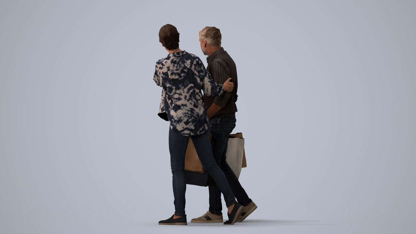 3D human model woman casual shopping, photogrammetry scanned person for archviz, three-quarter view render