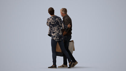 3D human model woman casual shopping, photogrammetry scanned person for archviz, three-quarter view render