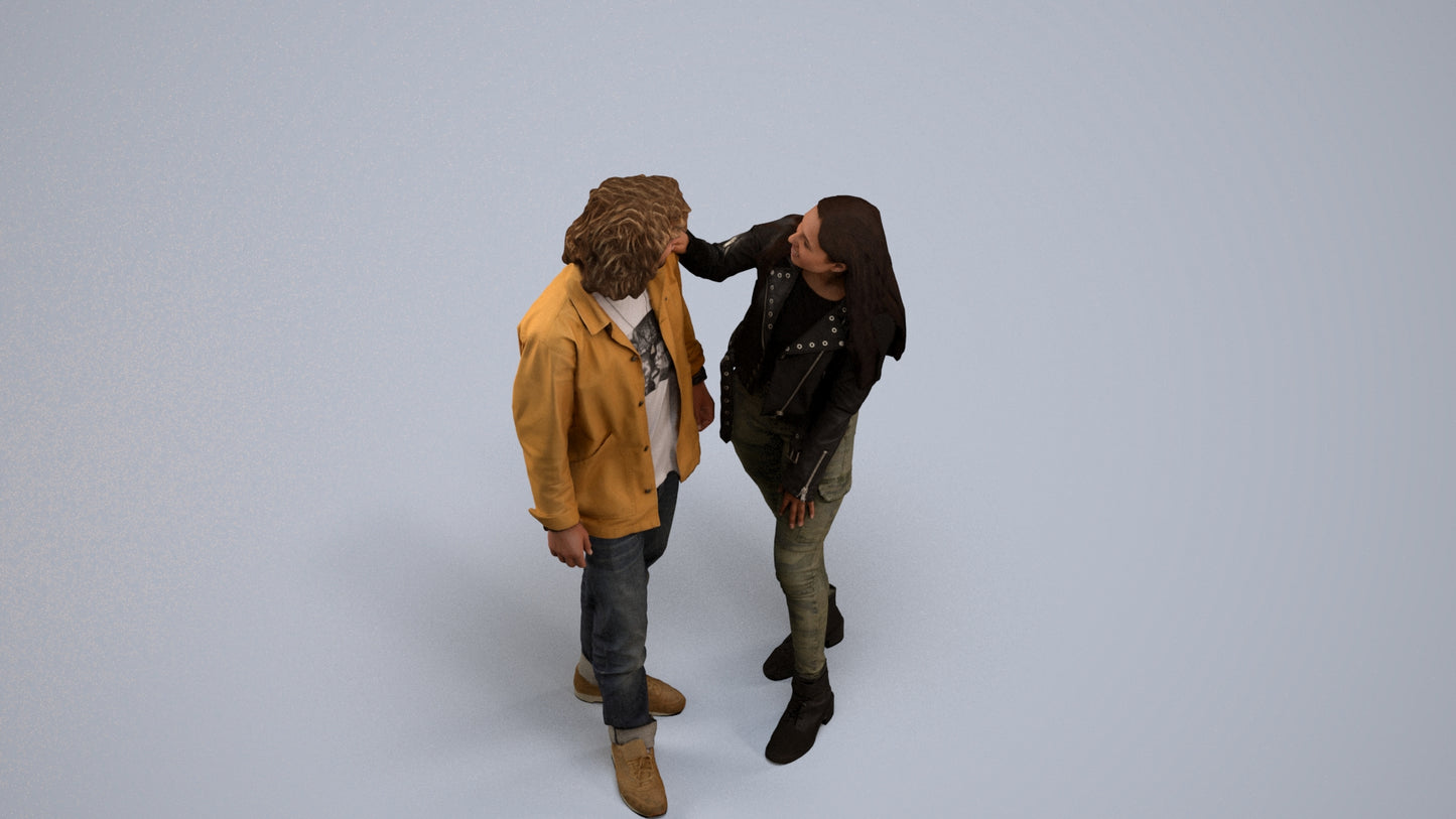 realistic 3D woman casual couple, scanned archviz people for Blender and 3ds Max, back view render