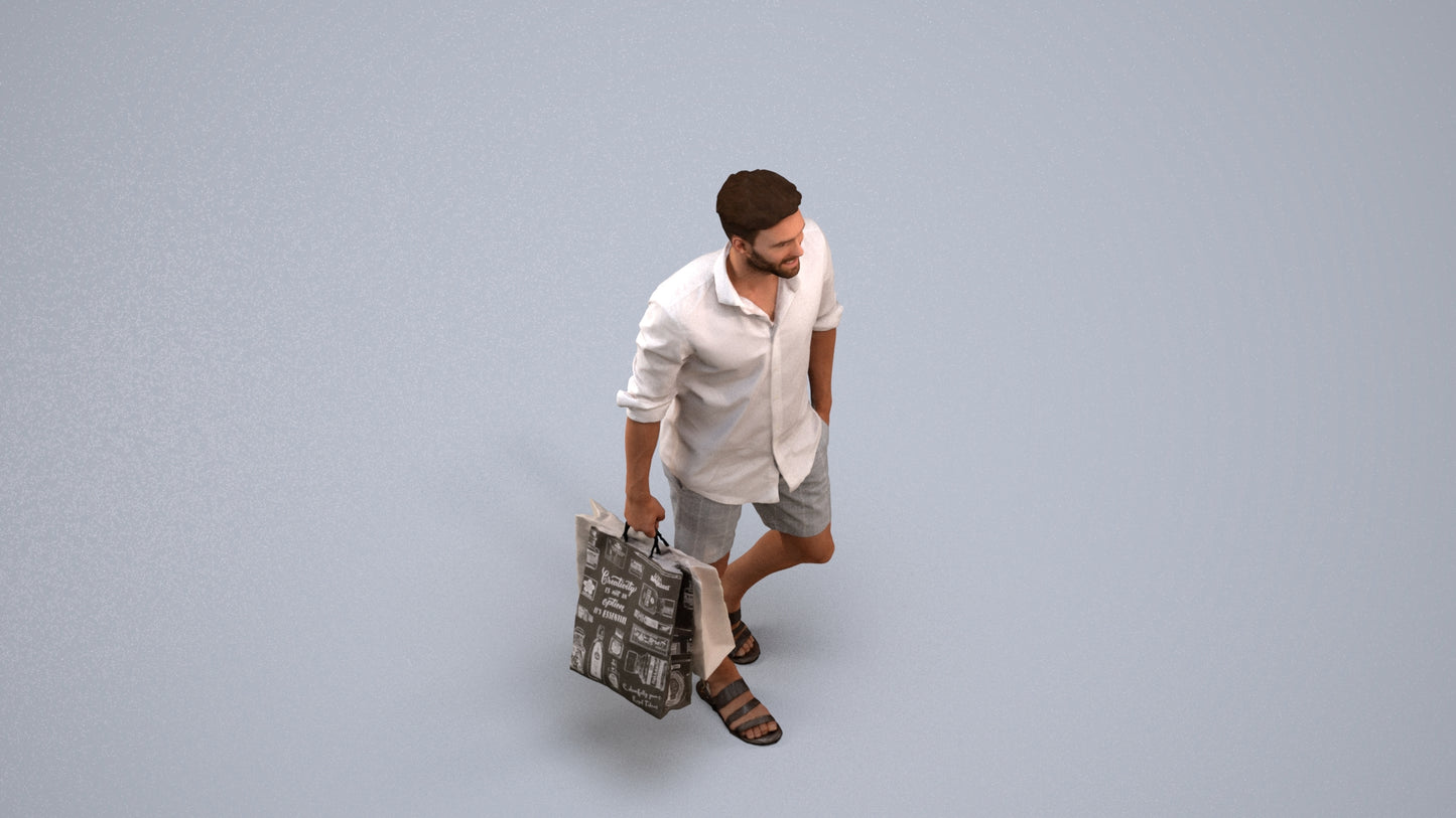 realistic 3D people man casual shopping, render-ready for V-Ray and Corona, FBX OBJ, back view render