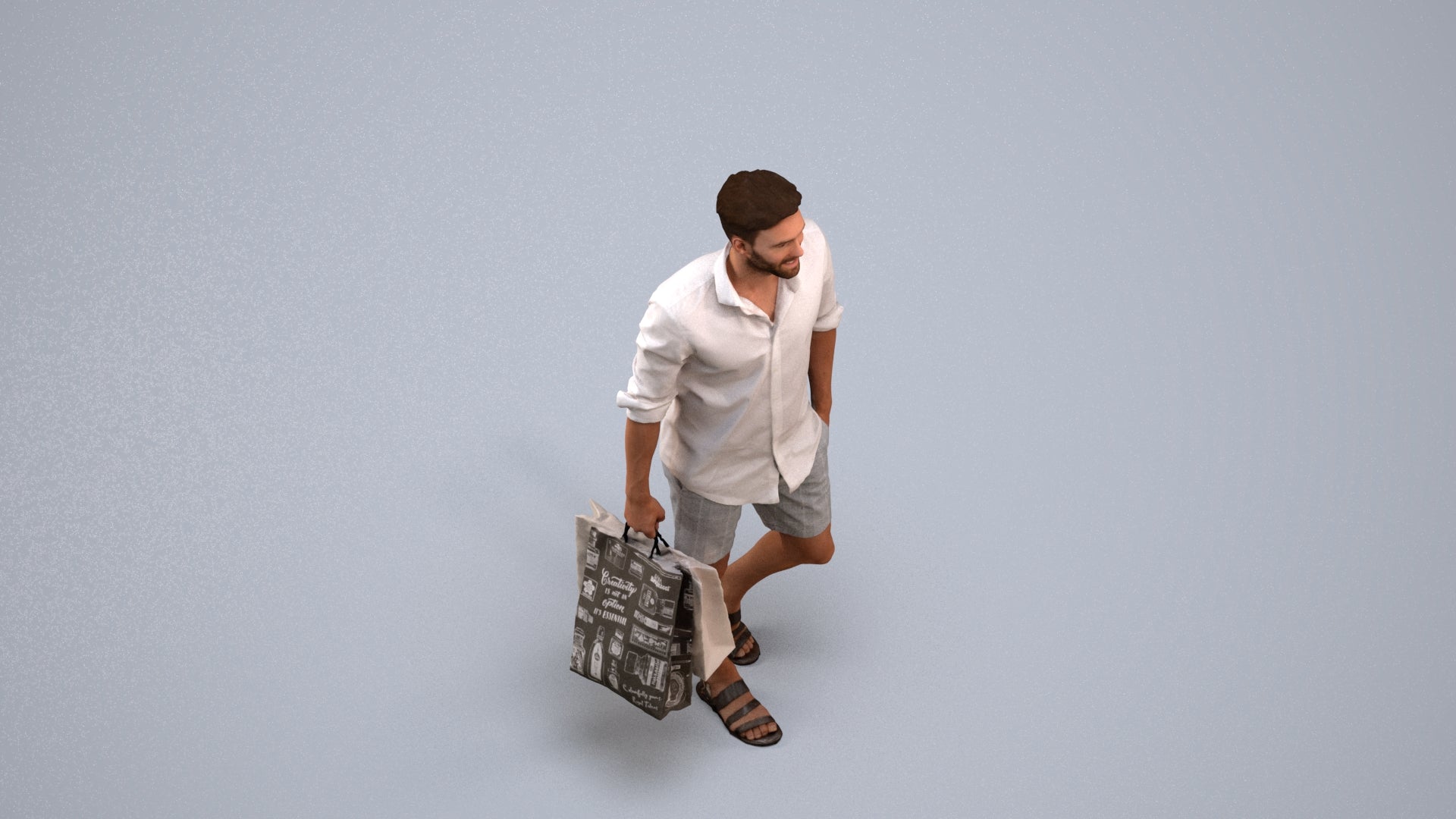 realistic 3D people man casual shopping, render-ready for V-Ray and Corona, FBX OBJ, back view render