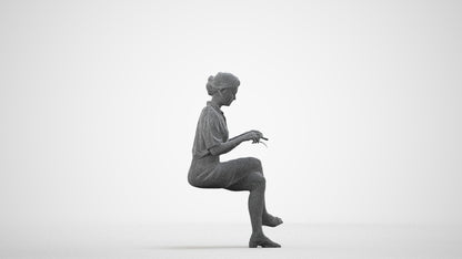 photogrammetry 3D woman casual sitting, realistic human model archviz FBX, wireframe side view