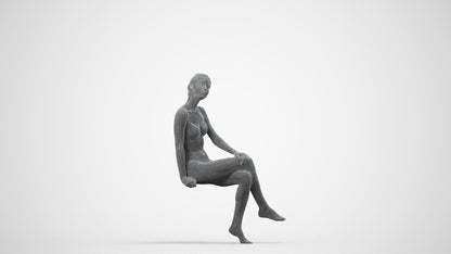 3D human model woman bathroom, photogrammetry scanned person for archviz, wireframe side view