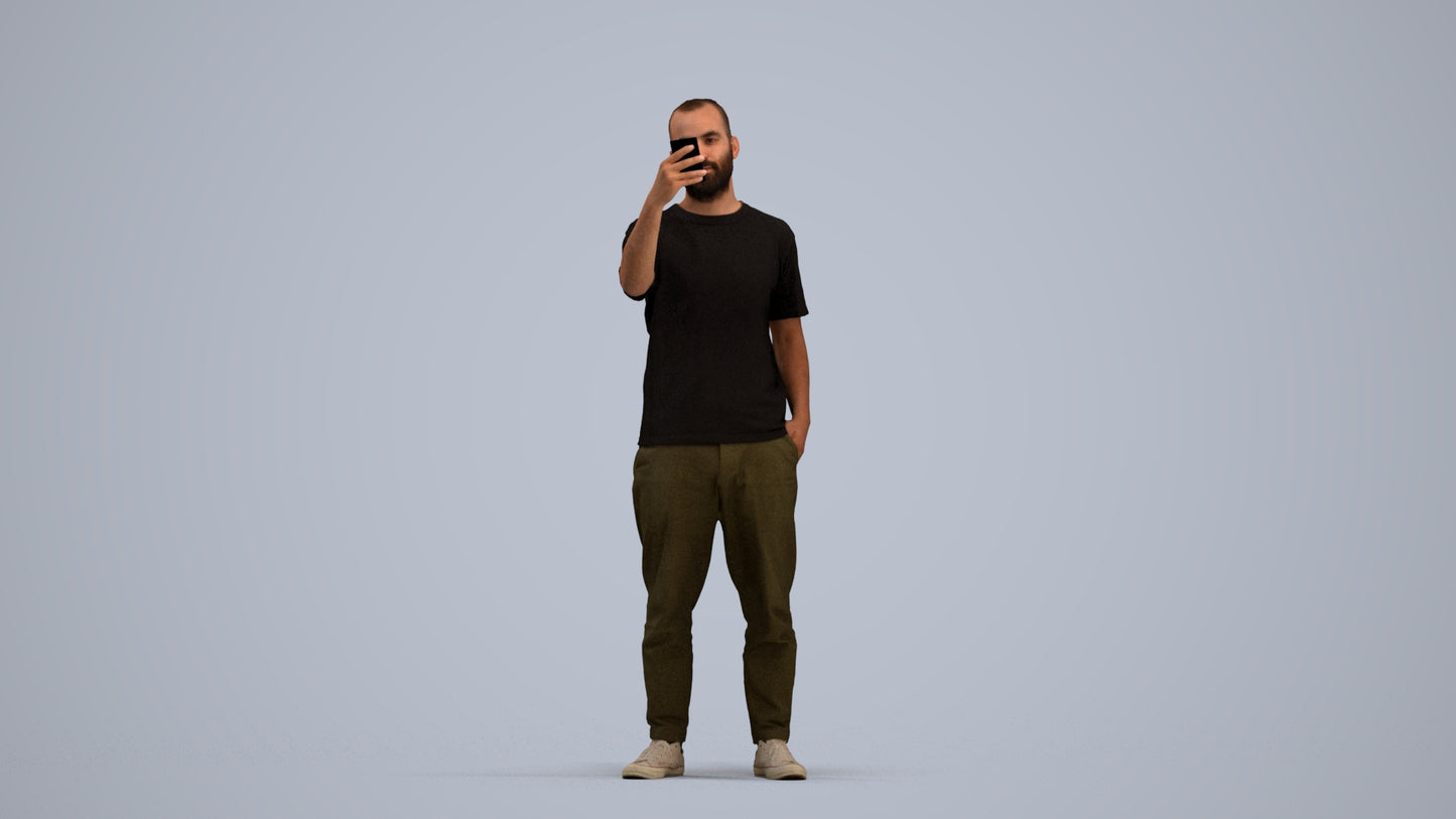 3D people model man casual standing, scanned human for 3ds Max rendering, standing pose render