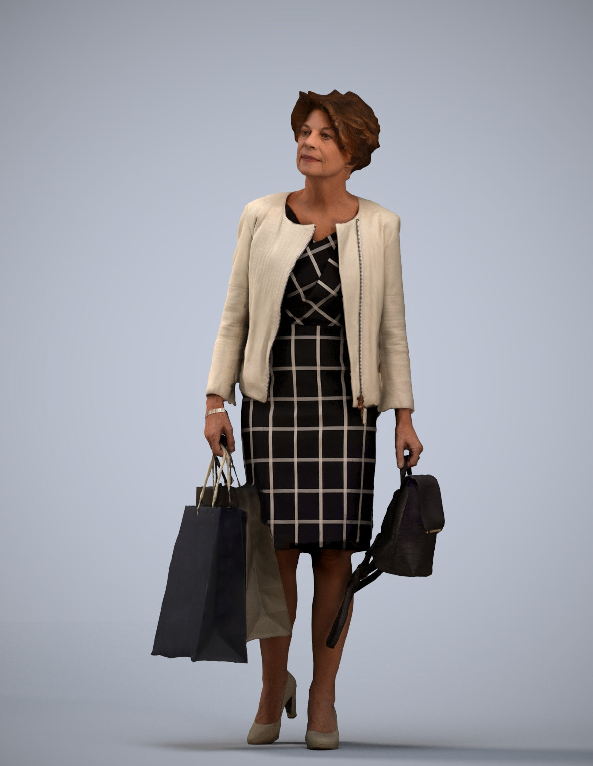 realistic 3D human woman business shopping, archviz people FBX OBJ for Blender