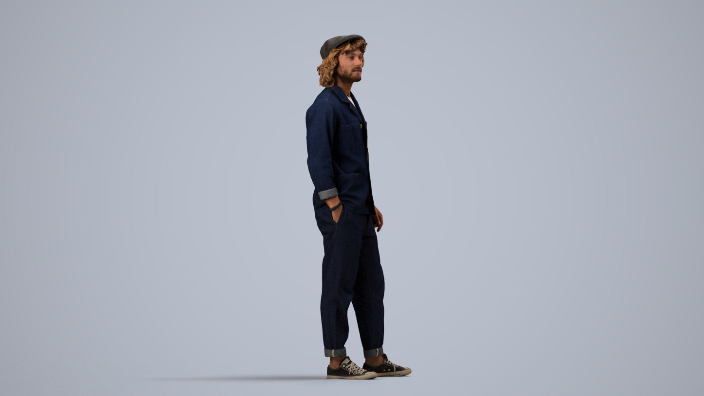 3D scanned man standing casual, photorealistic archviz people for Enscape and SketchUp, side view render