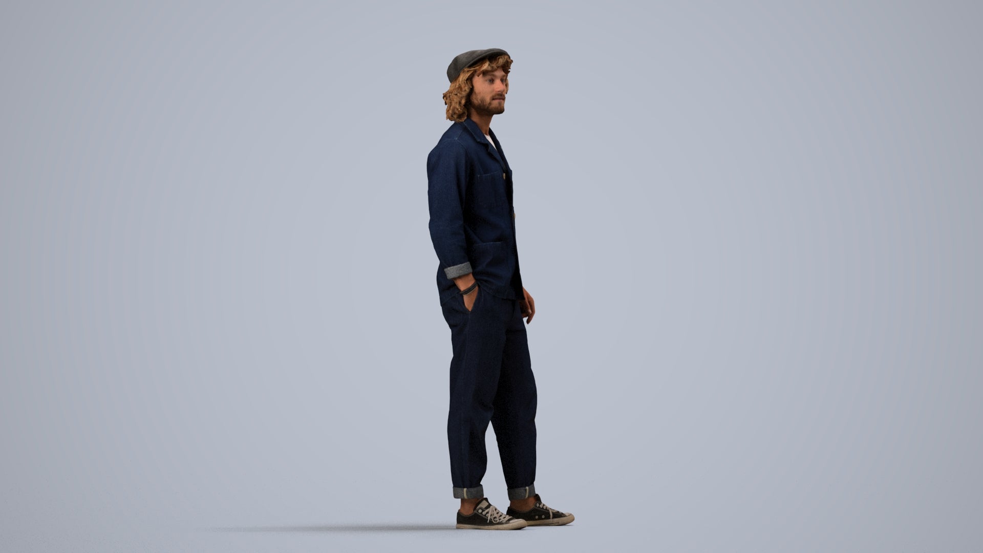 3D scanned man standing casual, photorealistic archviz people for Enscape and SketchUp, side view render