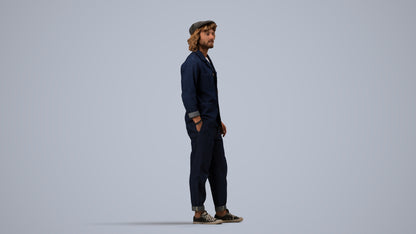 3D scanned man standing casual, photorealistic archviz people for Enscape and SketchUp, side view render