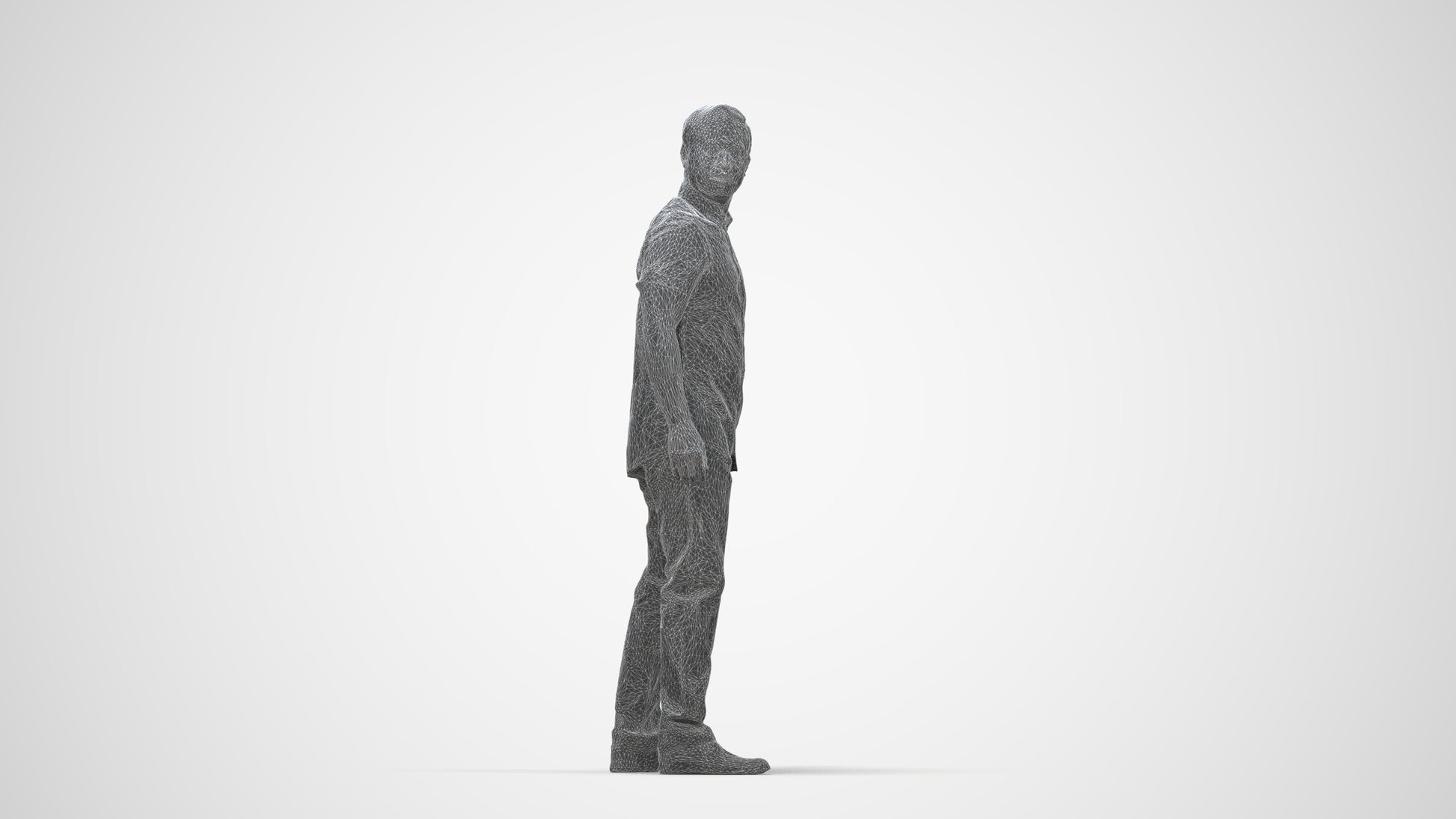3D scanned man standing casual, photorealistic archviz people for Enscape and SketchUp, wireframe back view