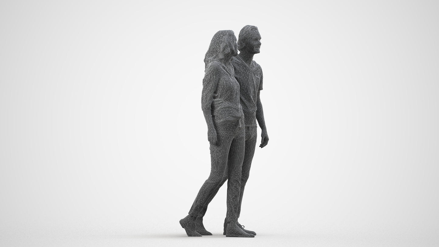 realistic 3D woman casual walking, scanned archviz people for Blender and 3ds Max, wireframe side view