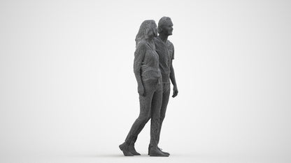 realistic 3D woman casual walking, scanned archviz people for Blender and 3ds Max, wireframe side view