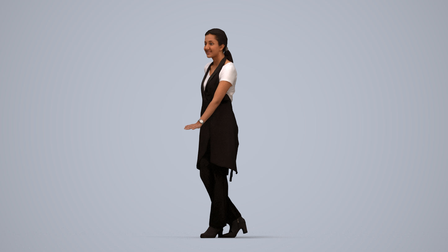 3D people model woman hospitality, scanned human for 3ds Max rendering, top-down view render
