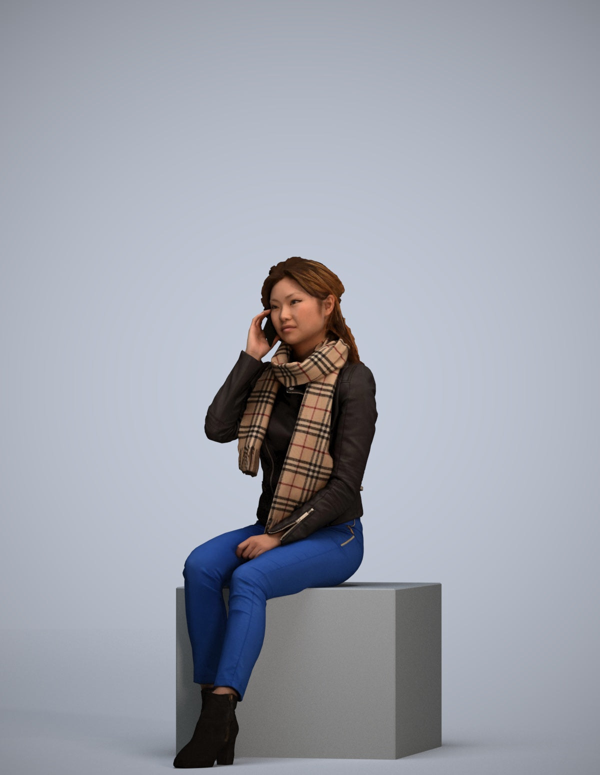 realistic 3D human woman casual sitting, archviz people FBX OBJ for Blender