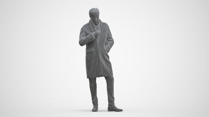 3D human model man standing, photogrammetry scanned person for archviz, three-quarter front view render