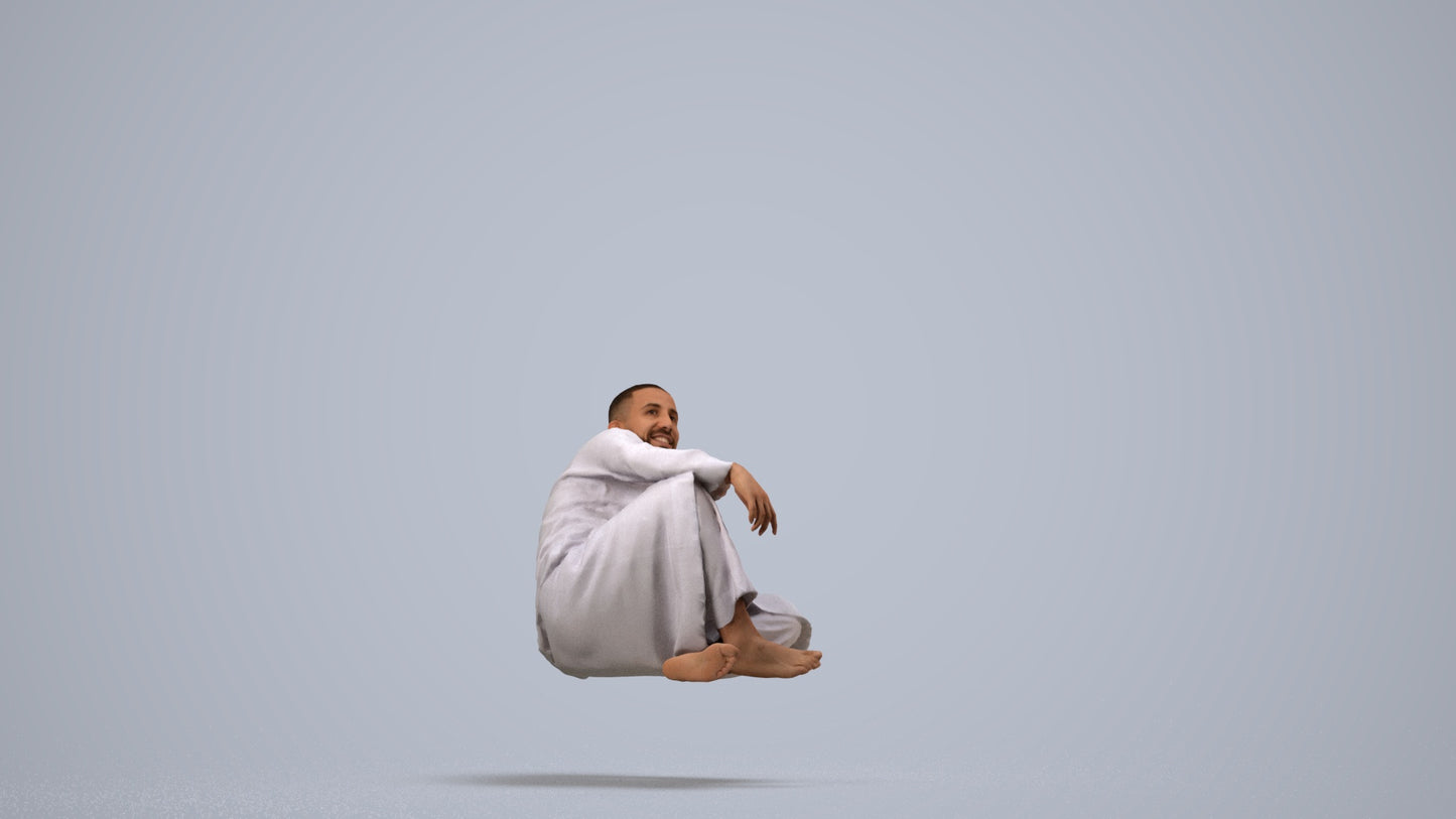 3D people model man casual sitting, scanned human for 3ds Max rendering, side view render