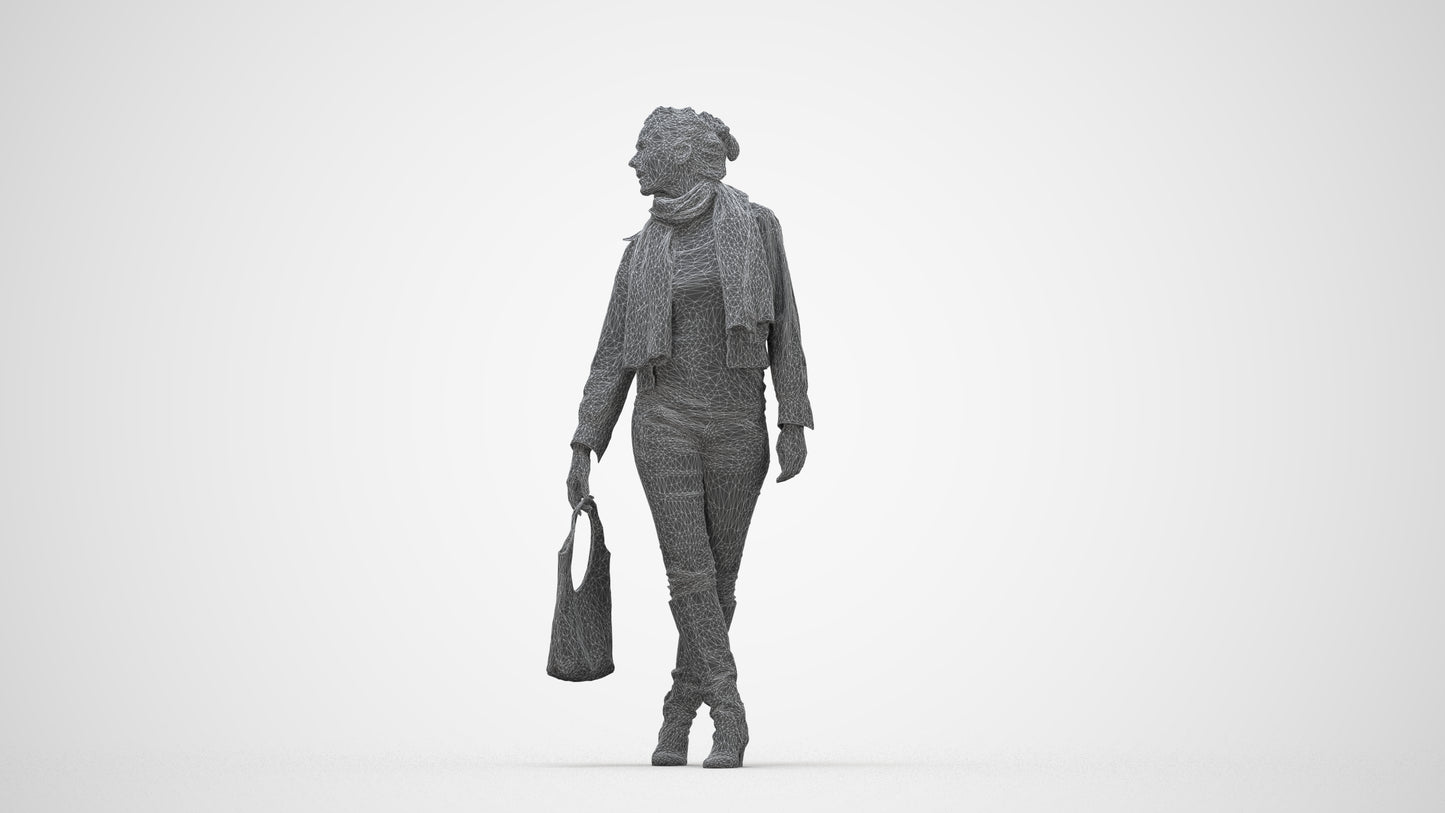scanned 3D woman casual walking, photogrammetry people for Enscape and V-Ray, wireframe back view