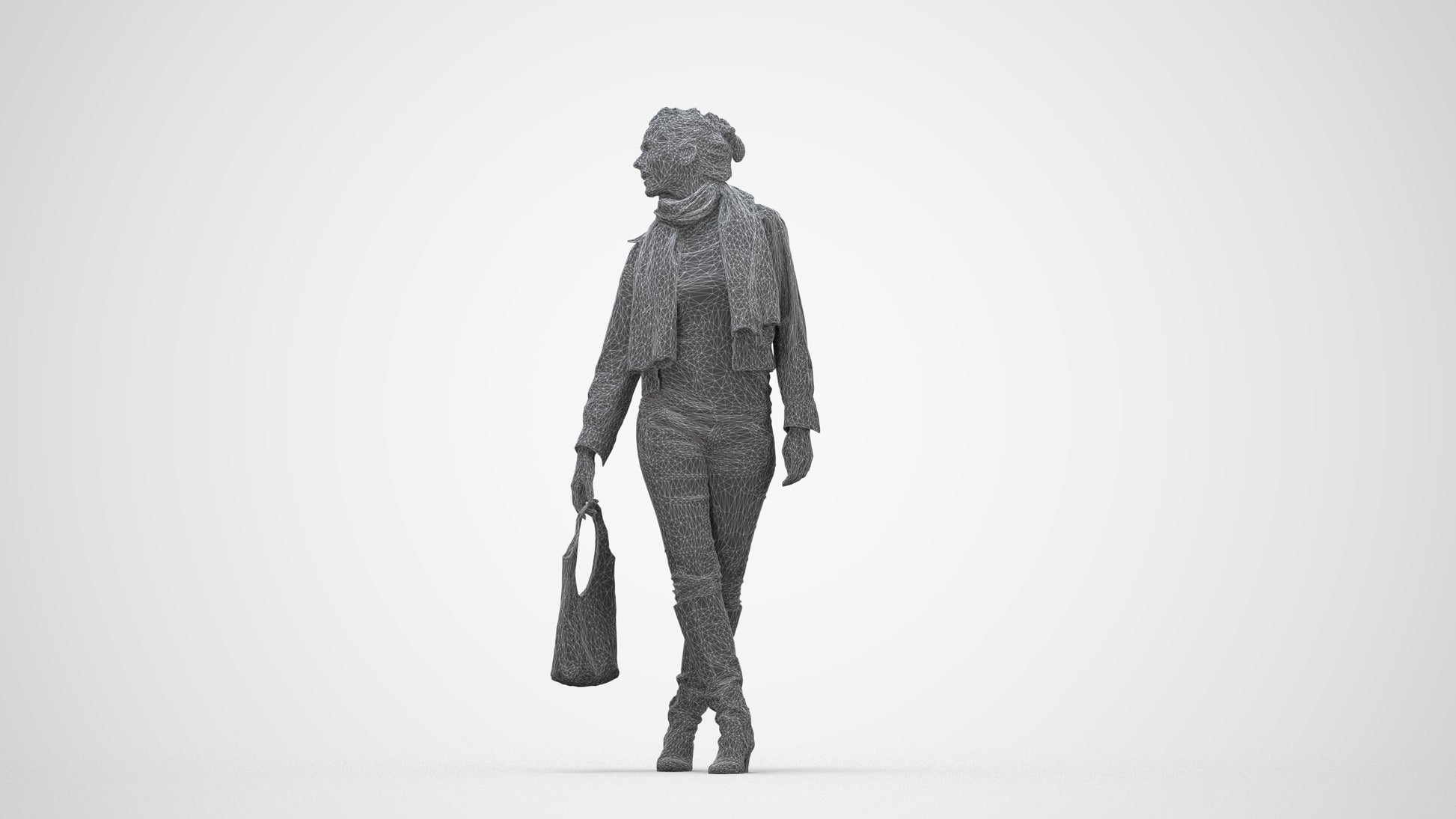 scanned 3D woman casual walking, photogrammetry people for Enscape and V-Ray, wireframe back view