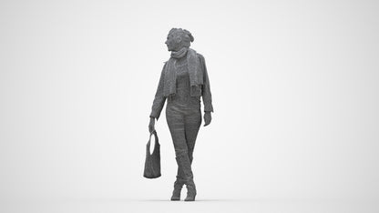 scanned 3D woman casual walking, photogrammetry people for Enscape and V-Ray, wireframe back view