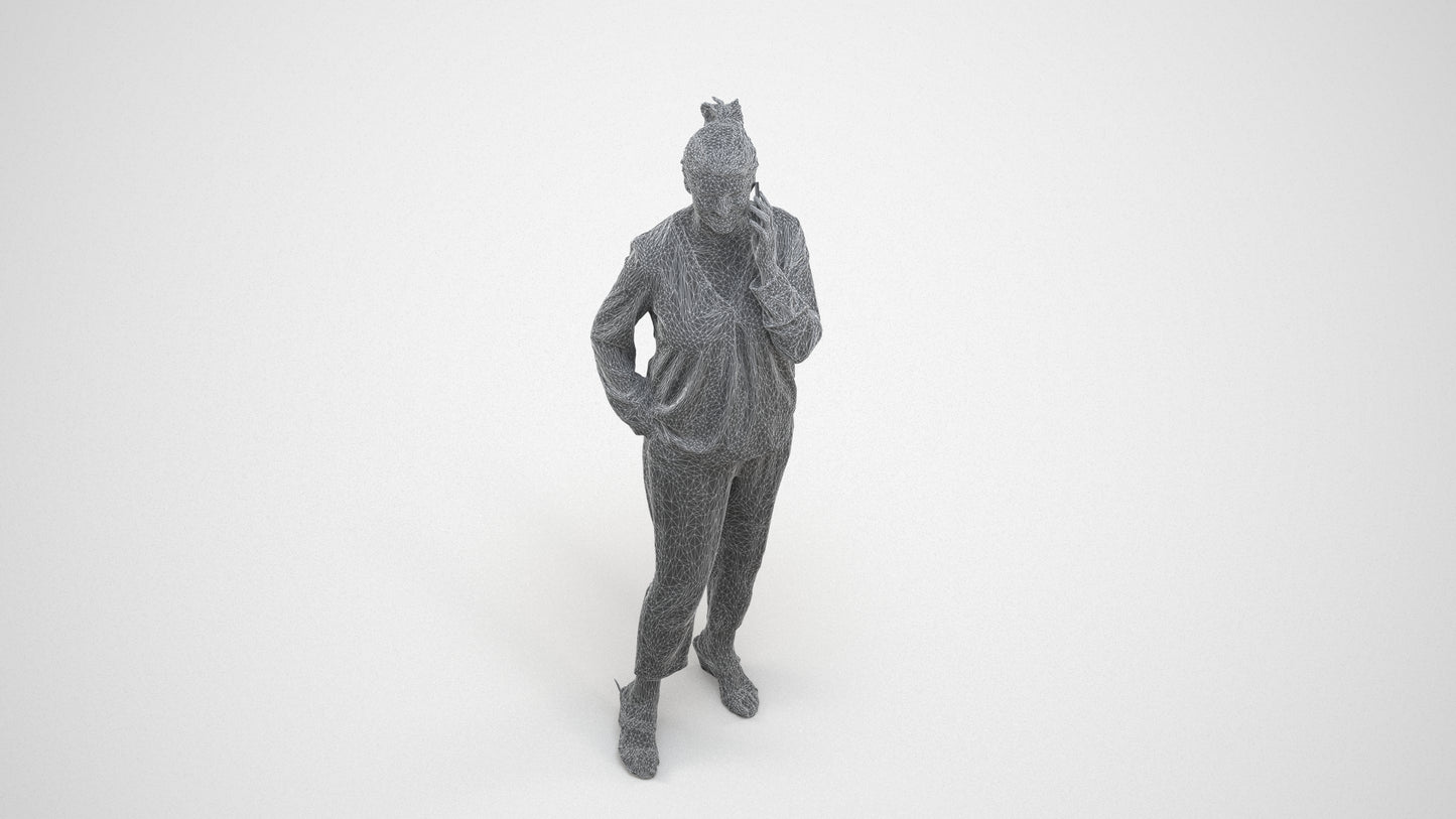 3D people model woman casual standing, scanned human for 3ds Max rendering, wireframe three-quarter view