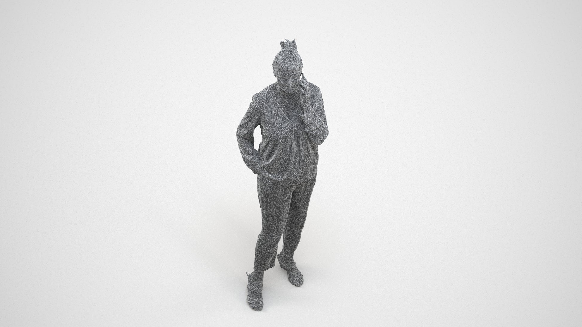 3D people model woman casual standing, scanned human for 3ds Max rendering, wireframe three-quarter view