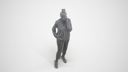 3D people model woman casual standing, scanned human for 3ds Max rendering, wireframe three-quarter view