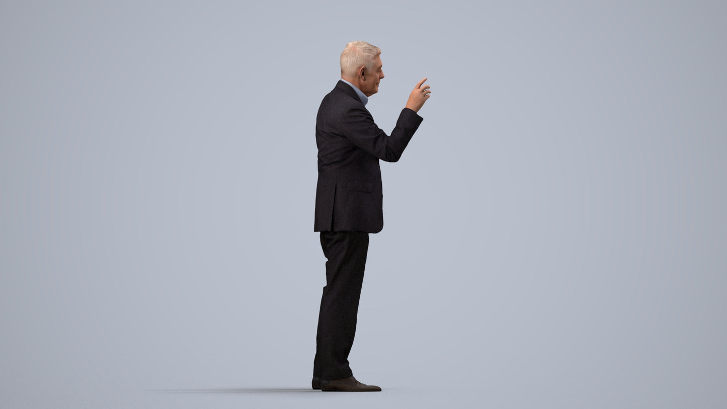 scanned 3D senior man business, photogrammetry people for Enscape and V-Ray, side view render