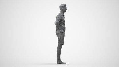3D scanned man standing casual, photorealistic archviz people for Enscape and SketchUp, wireframe side view