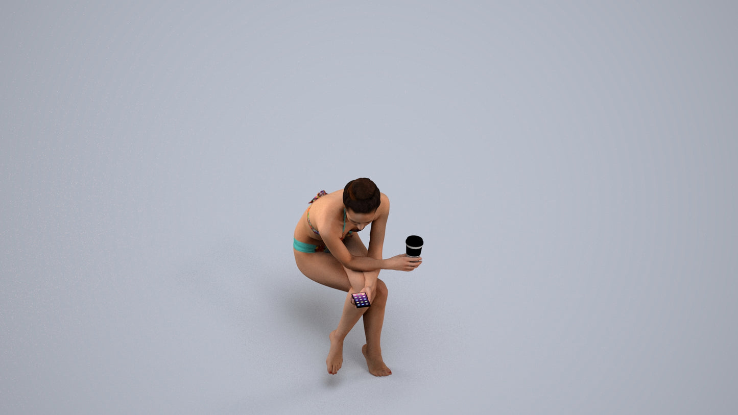 realistic 3D people woman pool, render-ready for V-Ray and Corona, FBX OBJ, back view render