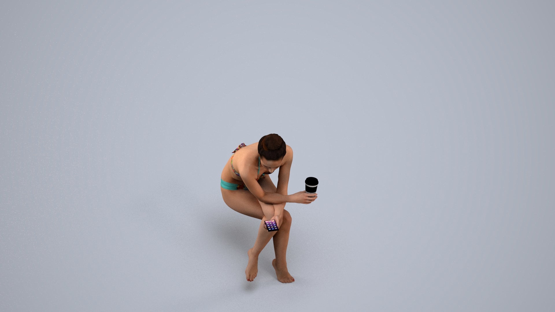 realistic 3D people woman pool, render-ready for V-Ray and Corona, FBX OBJ, back view render