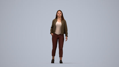 3D scanned woman walking casual, photorealistic archviz people for Enscape and SketchUp, top-down view render