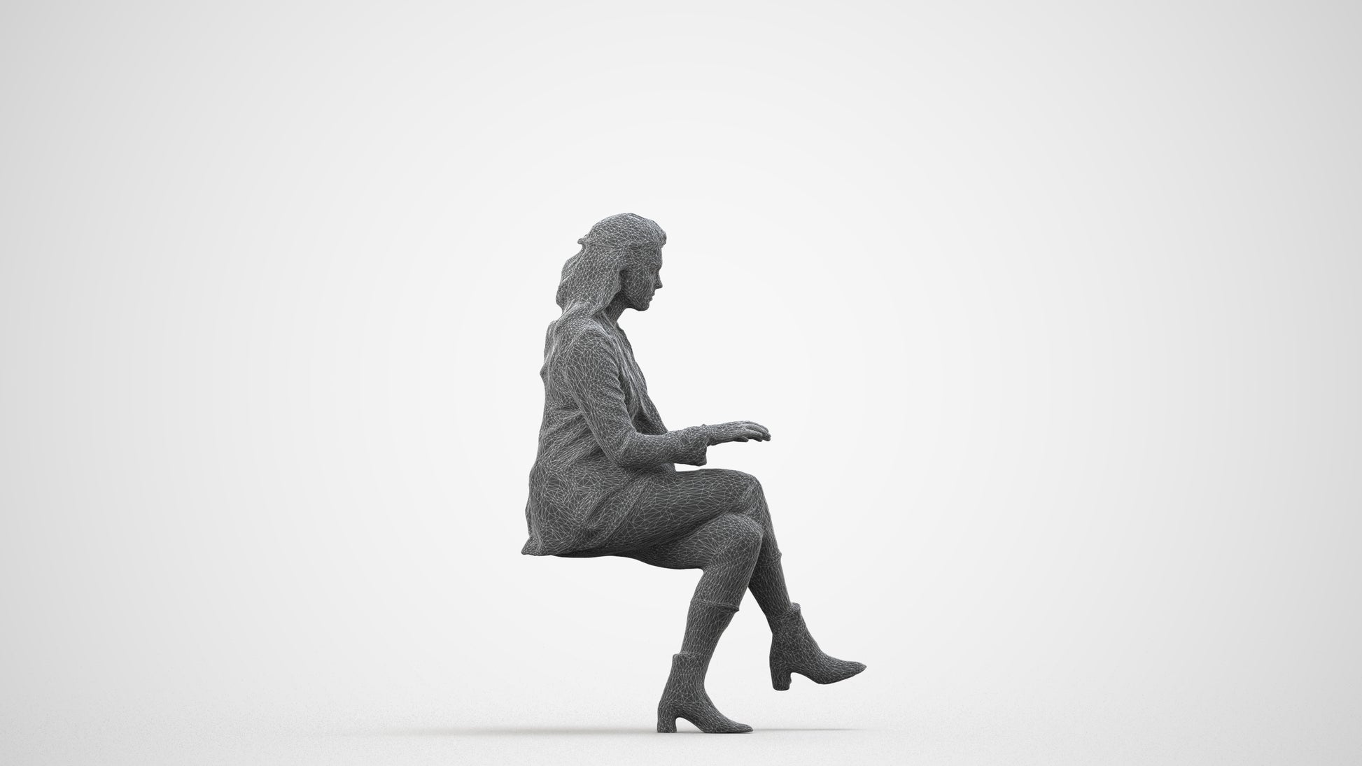 realistic 3D human woman business, archviz people FBX OBJ for Blender, wireframe side view